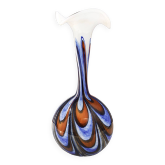 Large Postmodern Orange, White and Blue Glass Vase by Opaline Florence , Italy