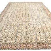9x13 Vintage Cream Blue Persian Rug, Turkish Handmade Wool Floral Carpet