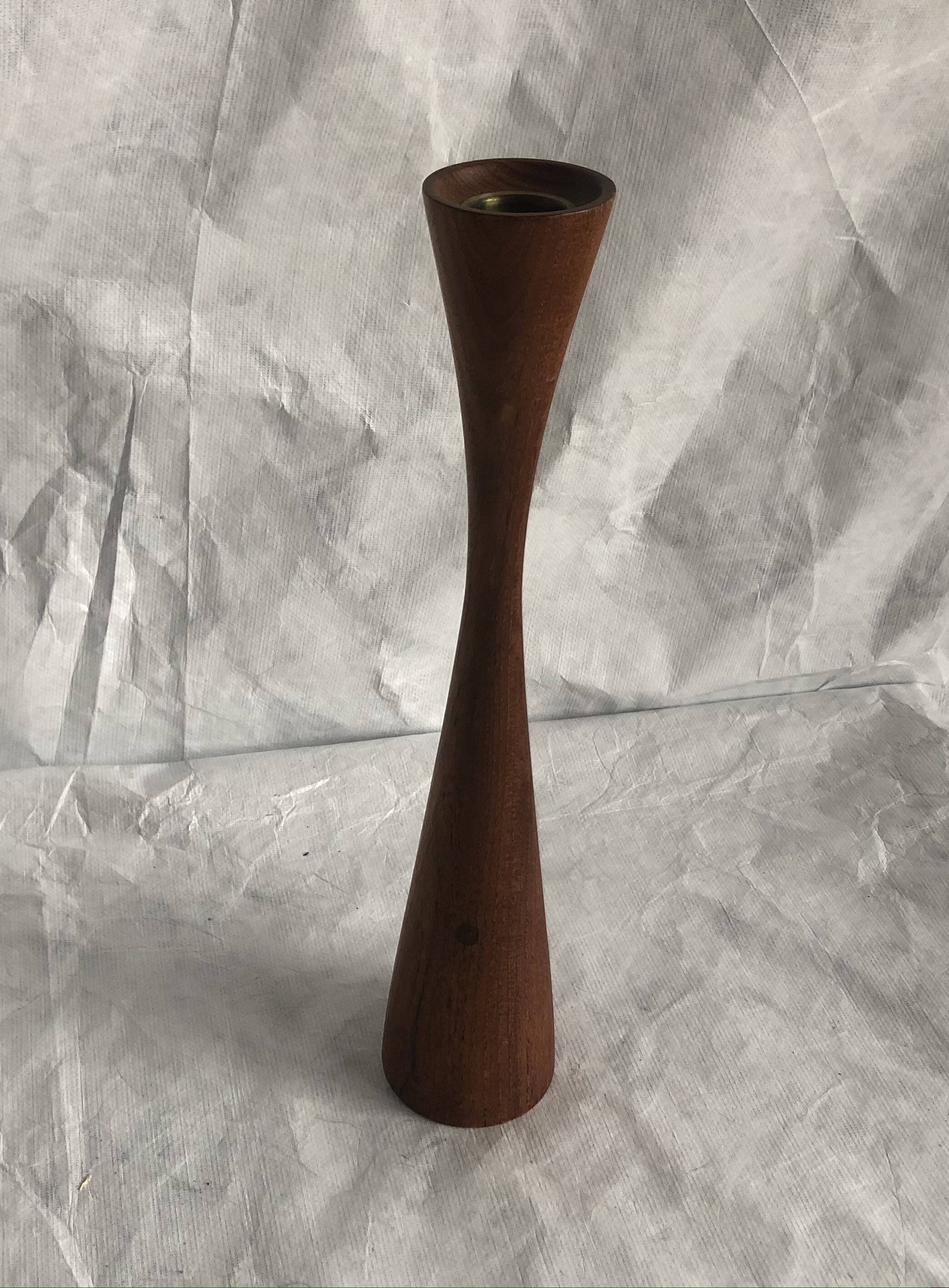 Vintage oiled teak wood candle holder, Scandinavian design