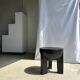 Black mango wood tripod side table with a semi-spherical top, height: 45 cm, diameter: 44 cm.