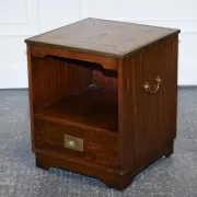 Vintage Bevan Funell Military Campaign Bedside Table with Leather Top