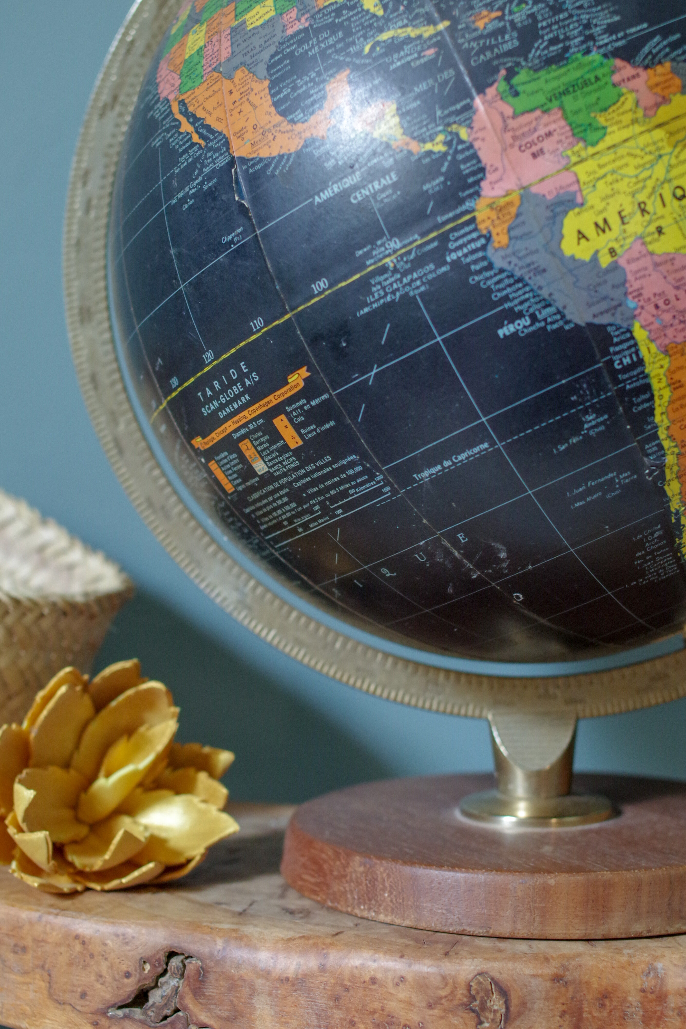 Black earth globe old wood base