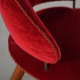 Mid-century toilet chair in oak and red velvet, by a Danish cabinetmaker, 1950s.