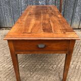 Antique cherry farmhouse table with 2 drawers and 1 pull-out