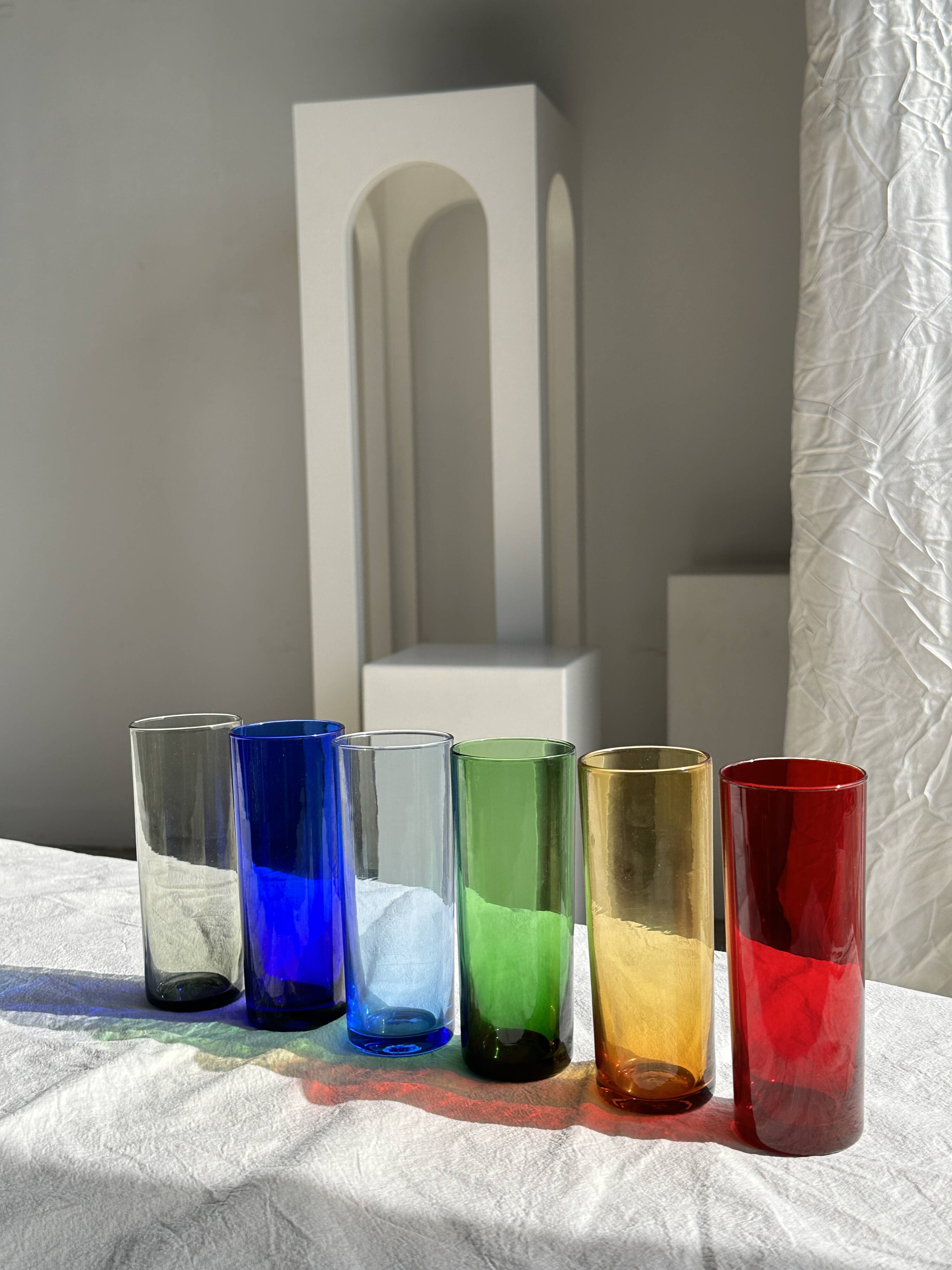 6 colored orangeade glasses