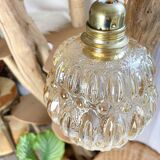 Vintage globe portable lamp in customizable iridescent bubbled glass