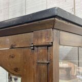 19th century cherry wood display case with black marble top