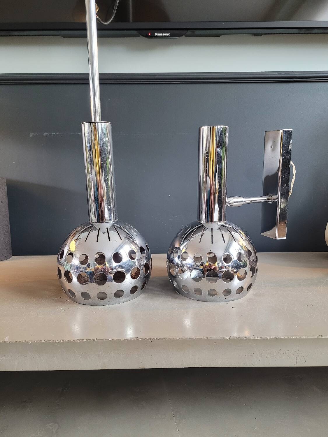 Vintage chrome wall and pendant light set