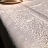 Nappe ancienne en damassée coton teintée en rose thé