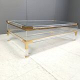 Table basse vintage à plateau coulissant en lucite et laiton, années 1970