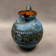 Blue ceramic pitcher with frieze by Jérôme Massier – Vallauris