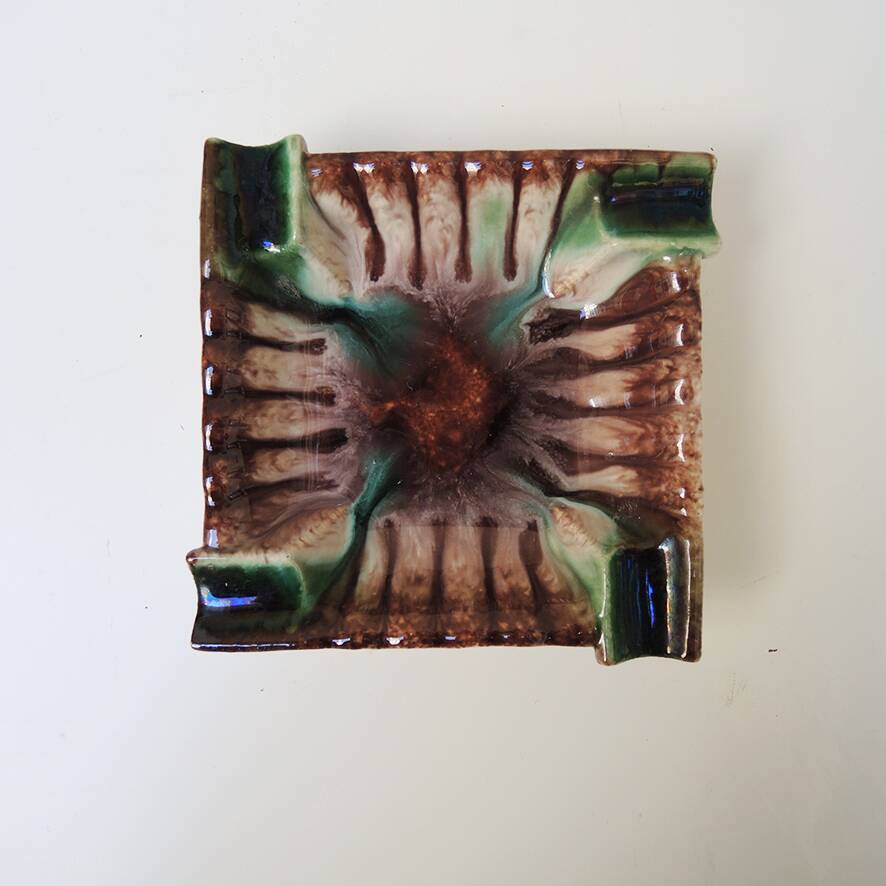 Antique square ceramic ashtray