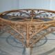 Large Peacock-French Riviera coffee table in rattan, bamboo, glass, vintage.