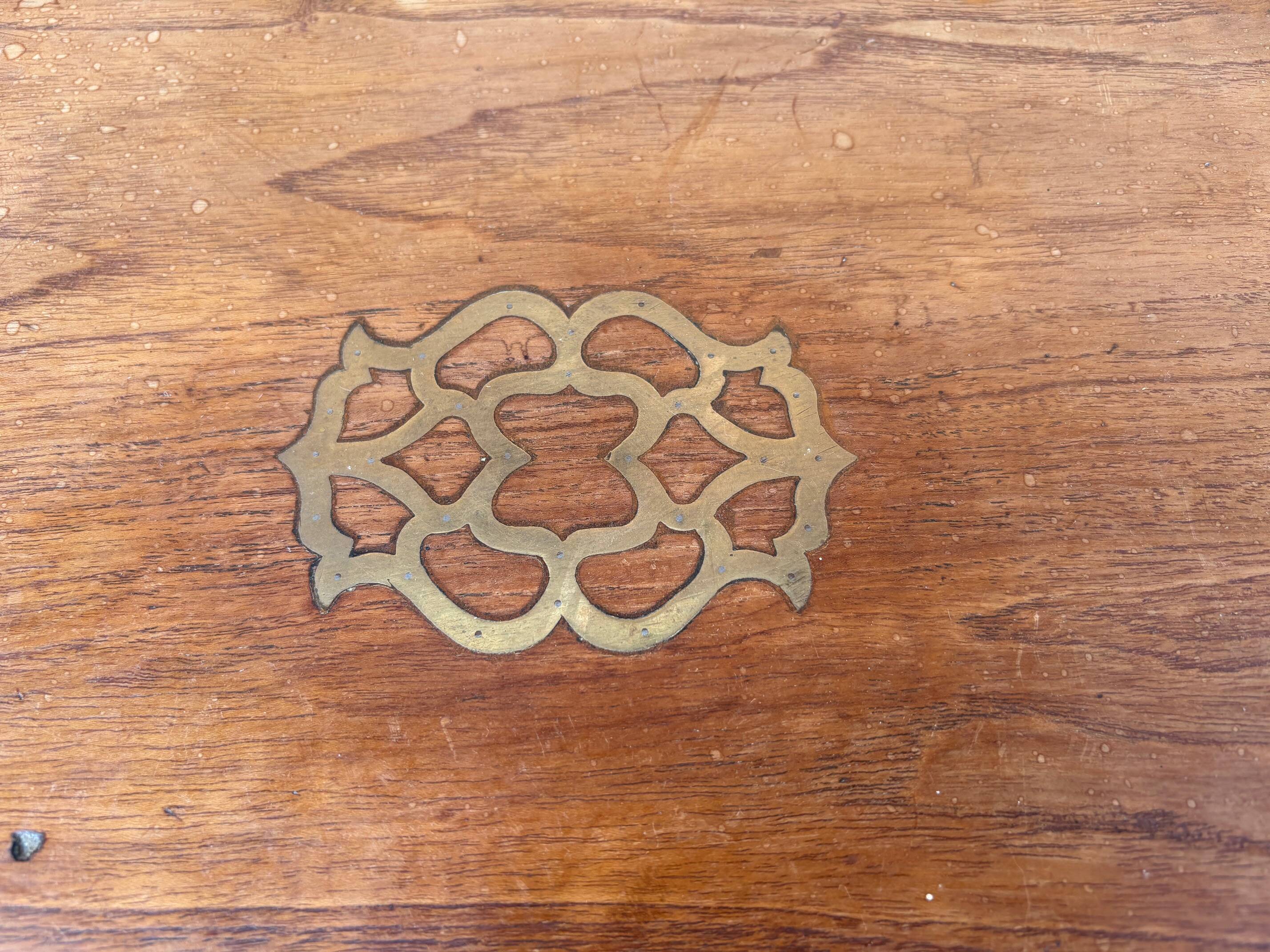 Antique camphor chest made of camphor wood and brass