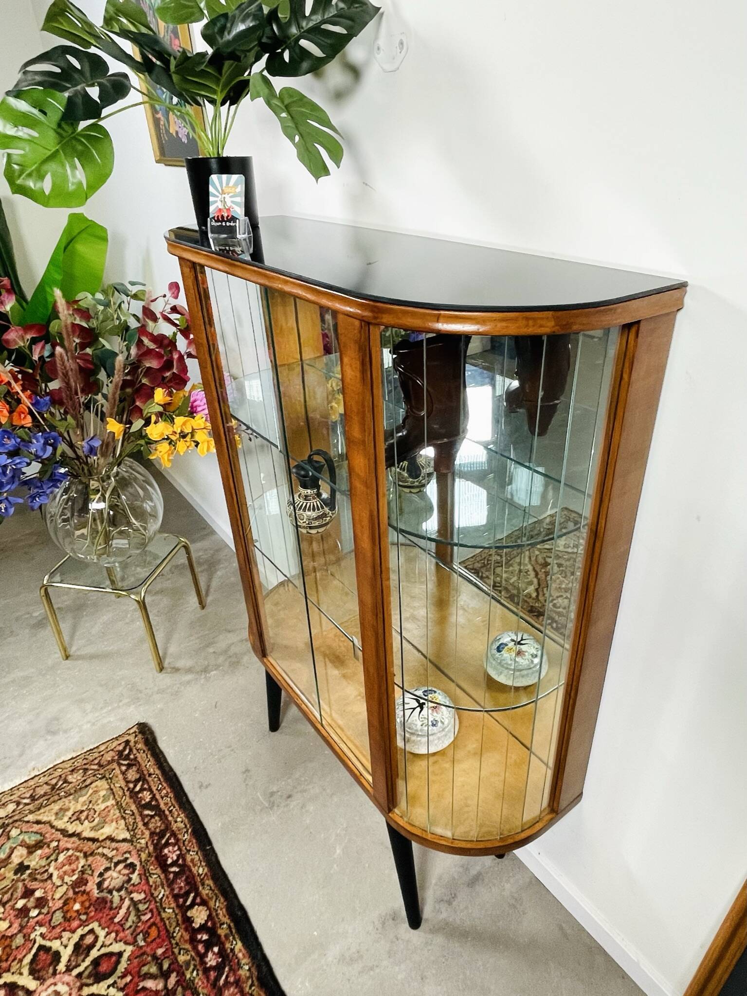 Art deco standing display case with glass slats