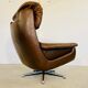 Vintage Danish mid-century leather swivel egg chair by Bramin 1970s