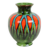 Hubert Bequet Vase Orange Green Turquoise Ceramic Sixties