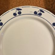 13 plates Longchamp pottery cobalt blue cherries