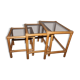Rattan nesting tables in rattan and smoked glass from the 70s