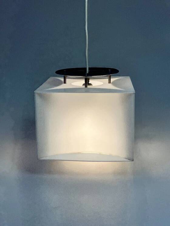 Lampe pendentif blanche vintage Cube, époque spatiale, années 1970