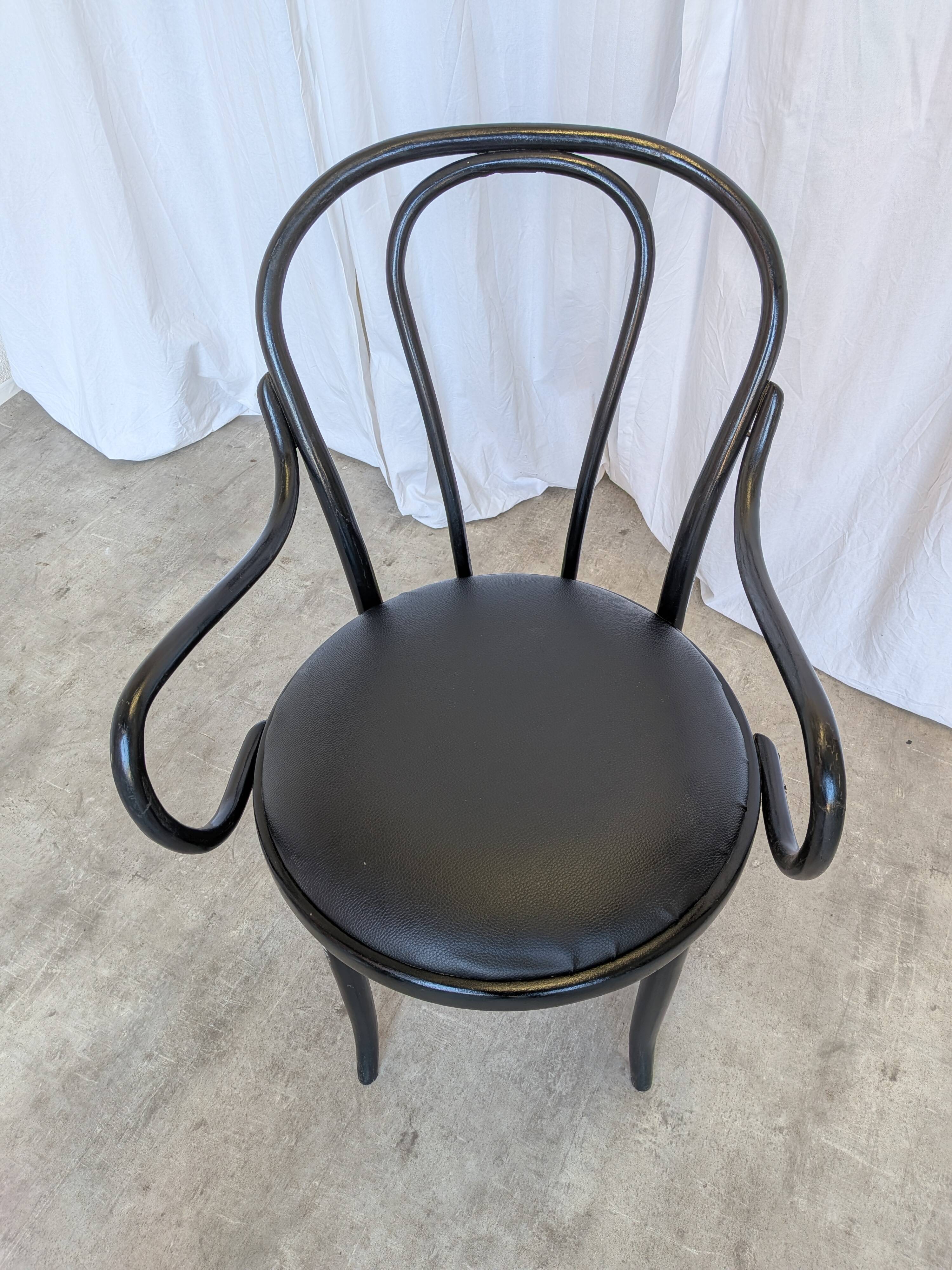 Vintage Thonet Style Dining Chair: Black Bentwood Cane Seat