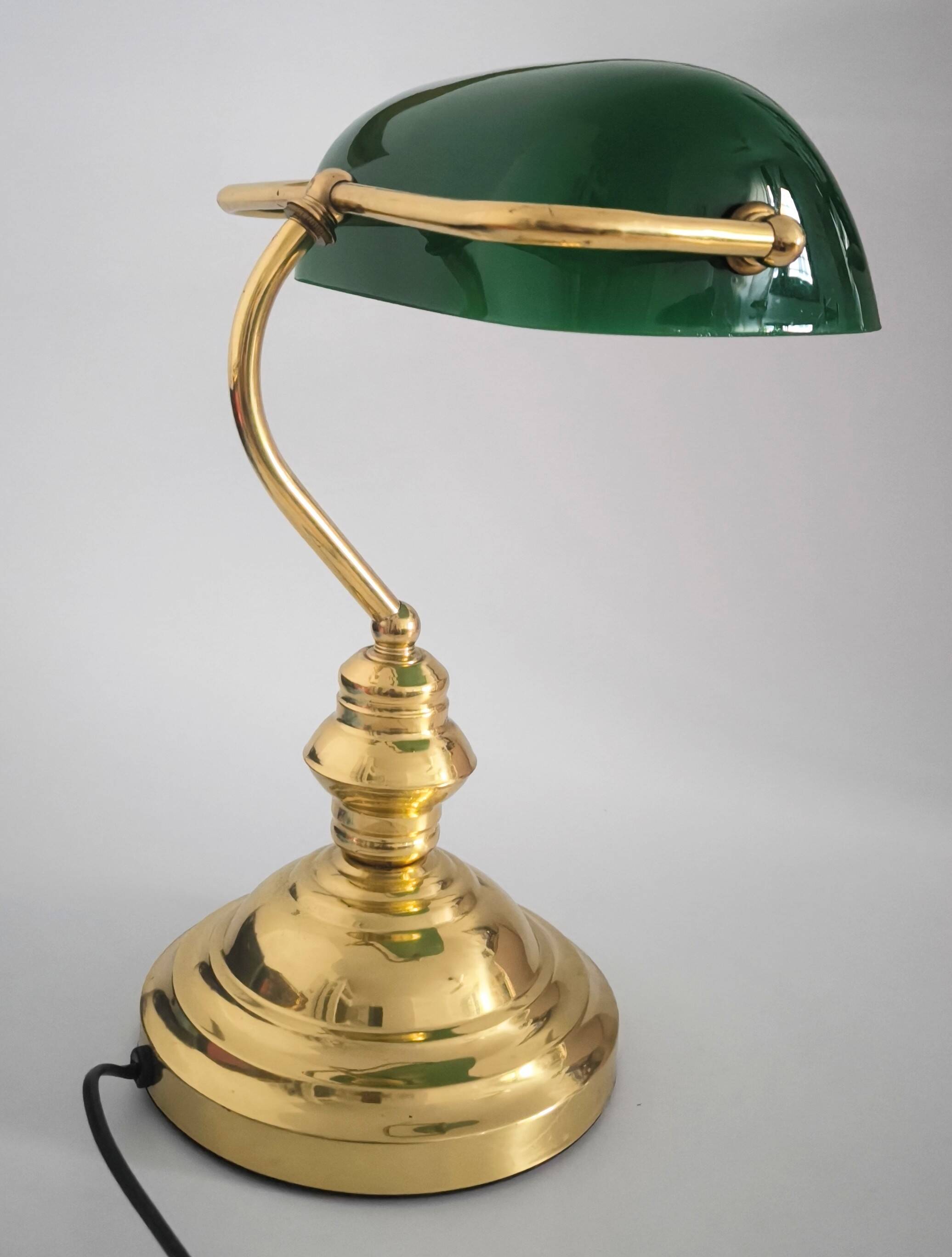 Lámpara vintage de banquero de cristal verde opalino