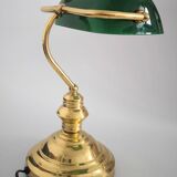 Lámpara vintage de banquero de cristal verde opalino