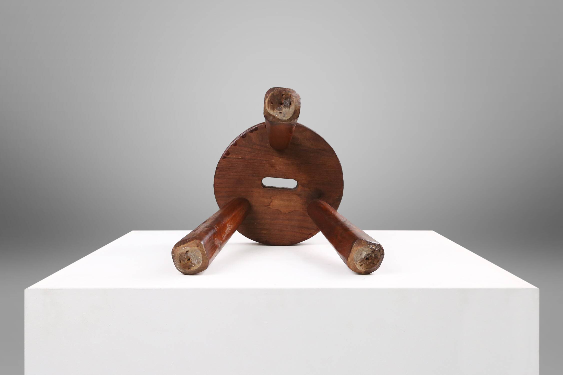 Rustic Wooden Stool with Handle, 1920s