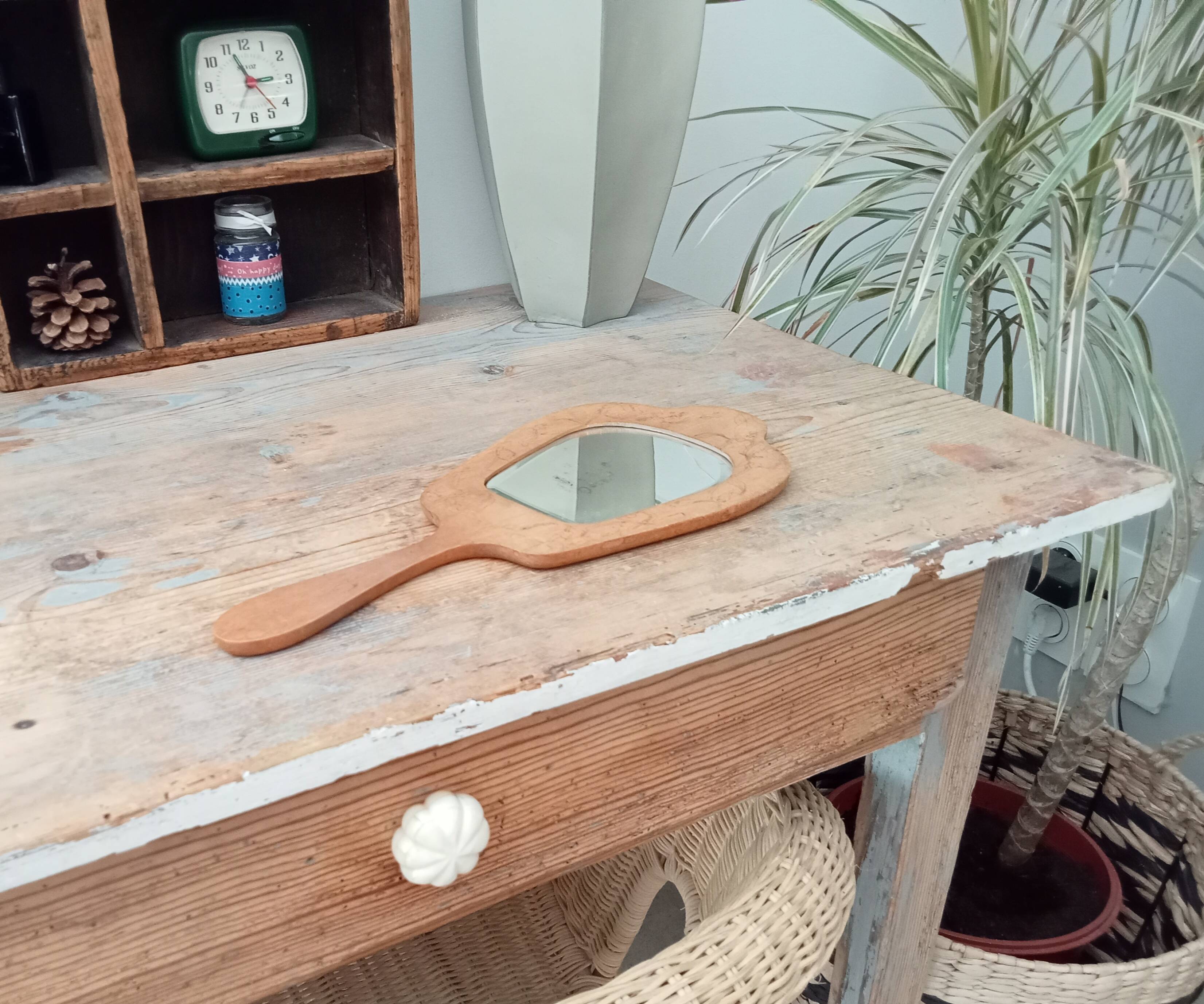 Antique beveled hand mirror