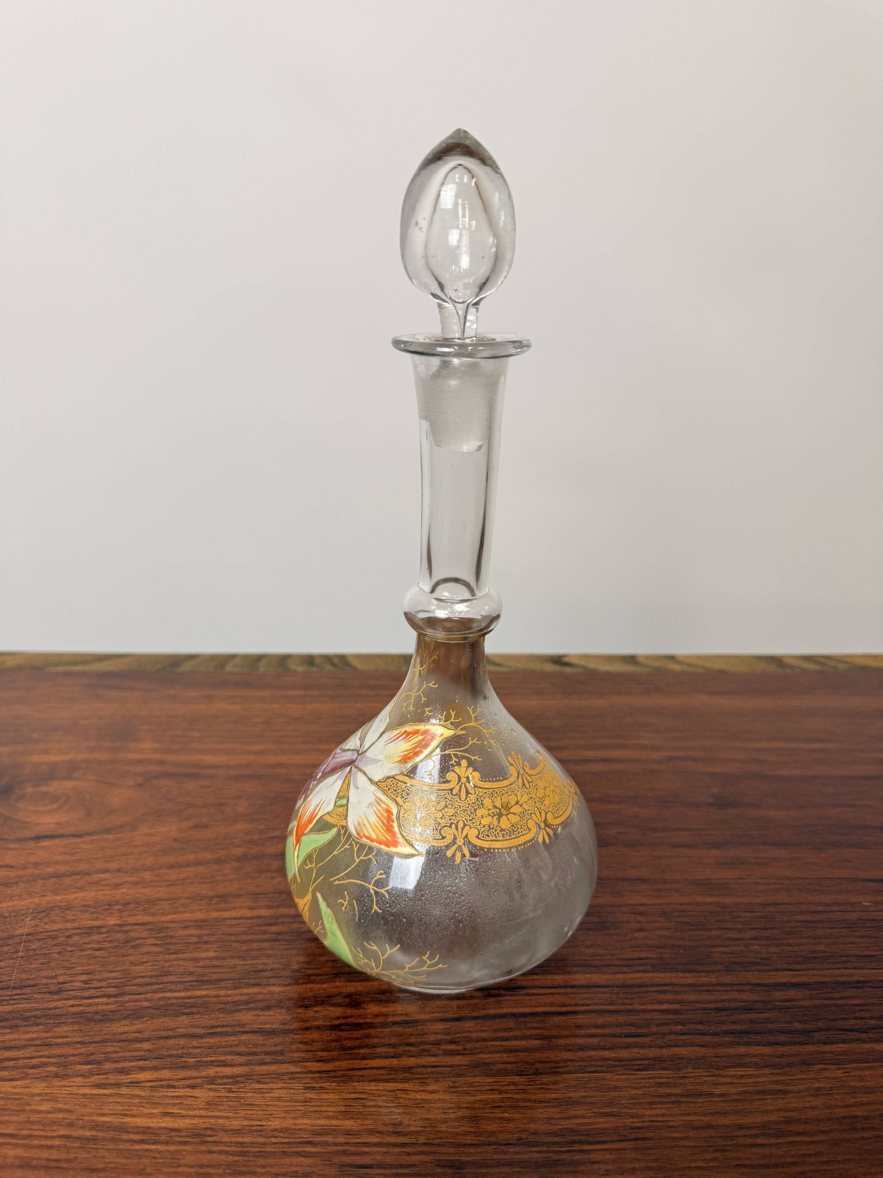 Antique Legras carafe – Enamelled glass with orchid decoration and gilding