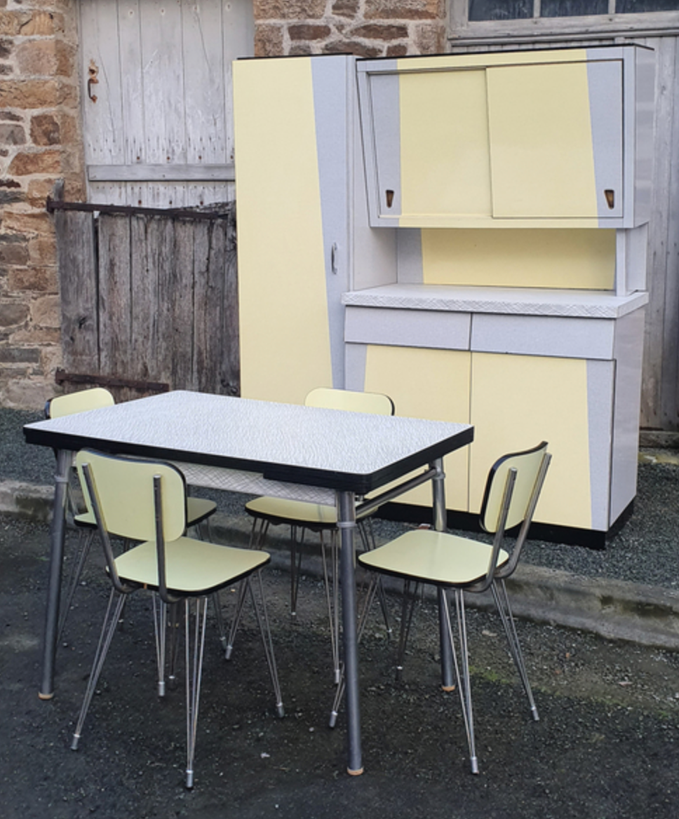 Yellow and grey formica buffet, Plastilux, vintage, 60s
