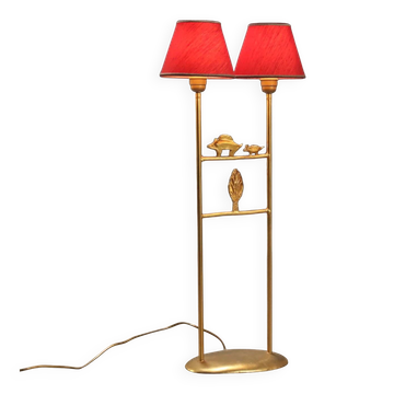 Vintage sculptural lamp in gilded bronze with fabric shade, 1980s-90s.