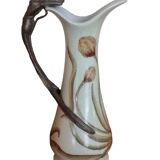 Old Art Nouveau ceramic carafe and bronze handle with mermaid decor/Anno 1906