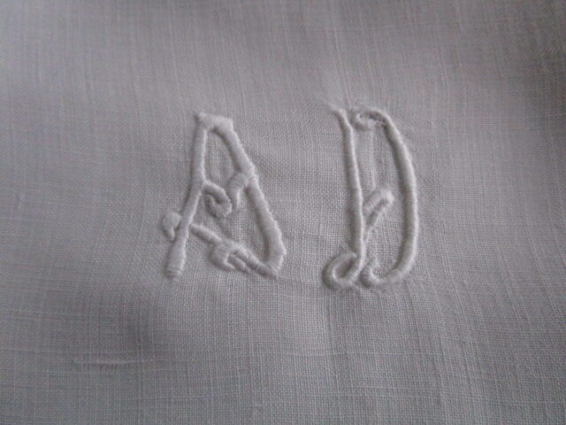 Old infant pillowcase embroidered/monogrammed cotton :49x33cm