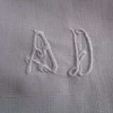 Old infant pillowcase embroidered/monogrammed cotton :49x33cm