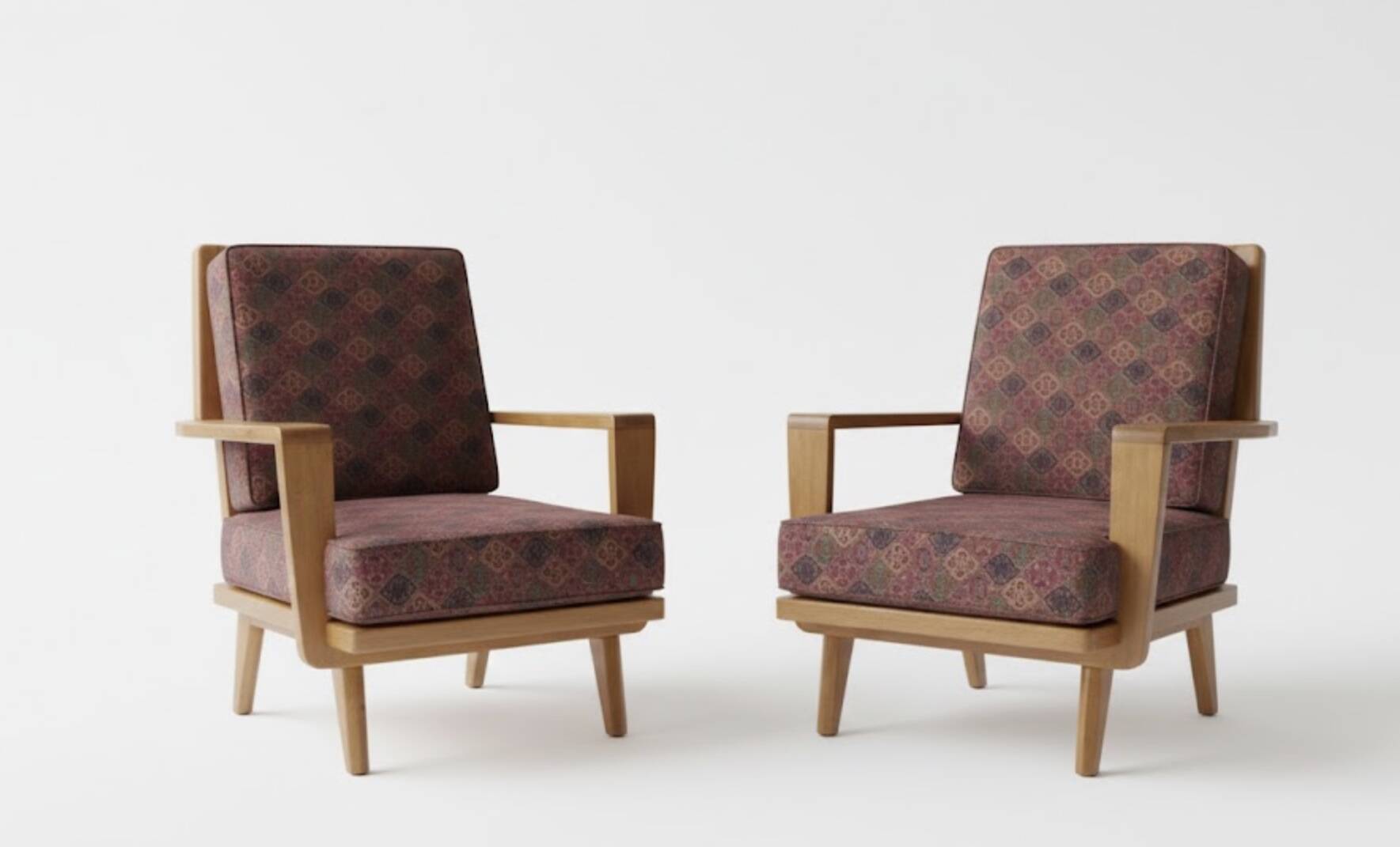 Pair of armchairs 1960 Solid oak - Scandinavian style