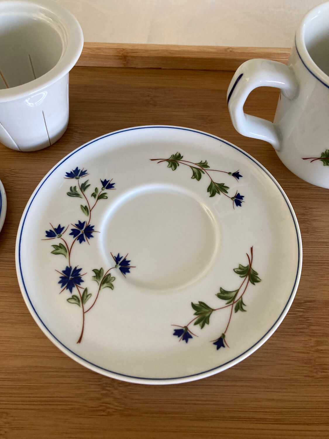 Tasse Bleuets tisanière / théïère Pillivuyt complète décor Barbeau
