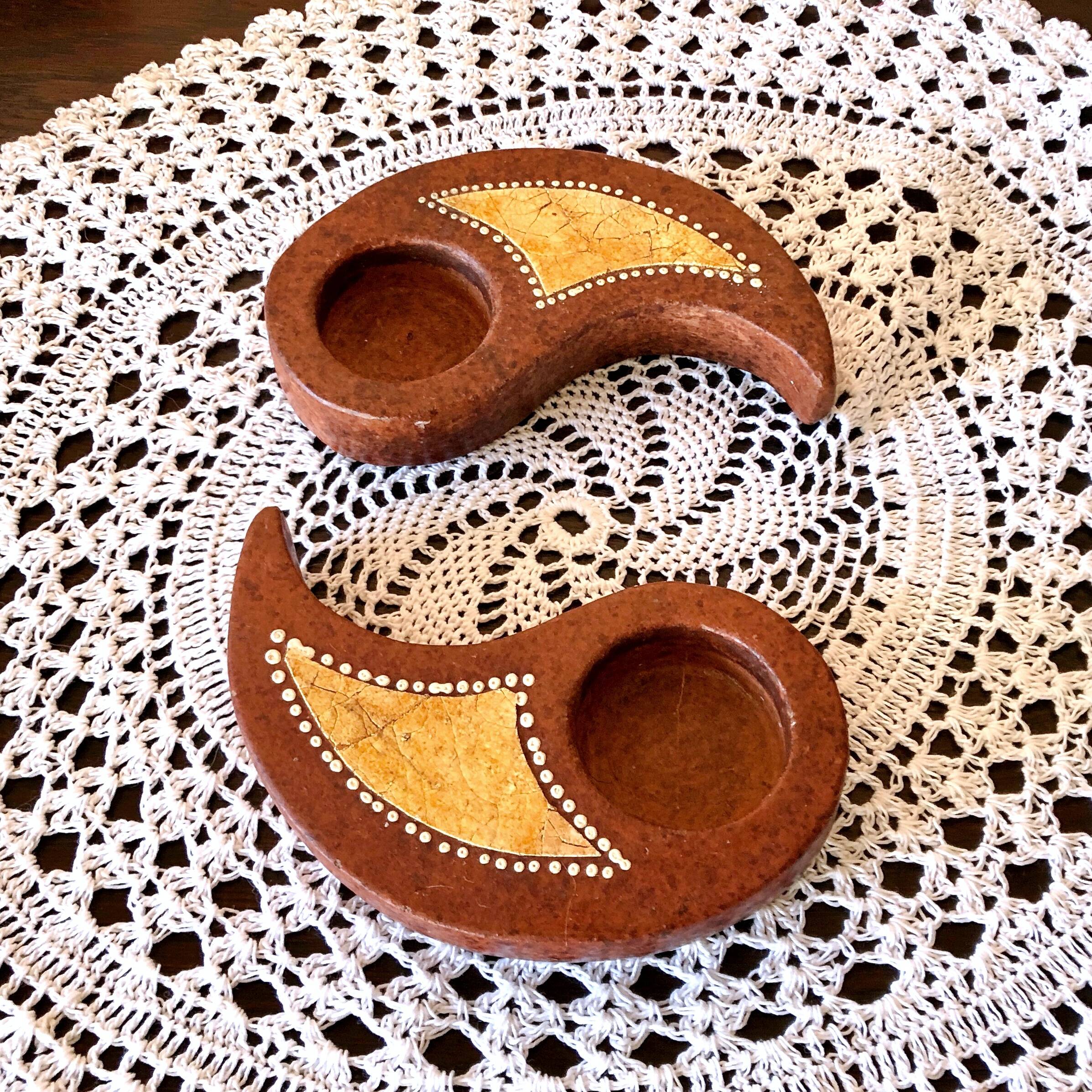 Double tealight candle holder YIN -YANG terracotta handmade decor Indonesia