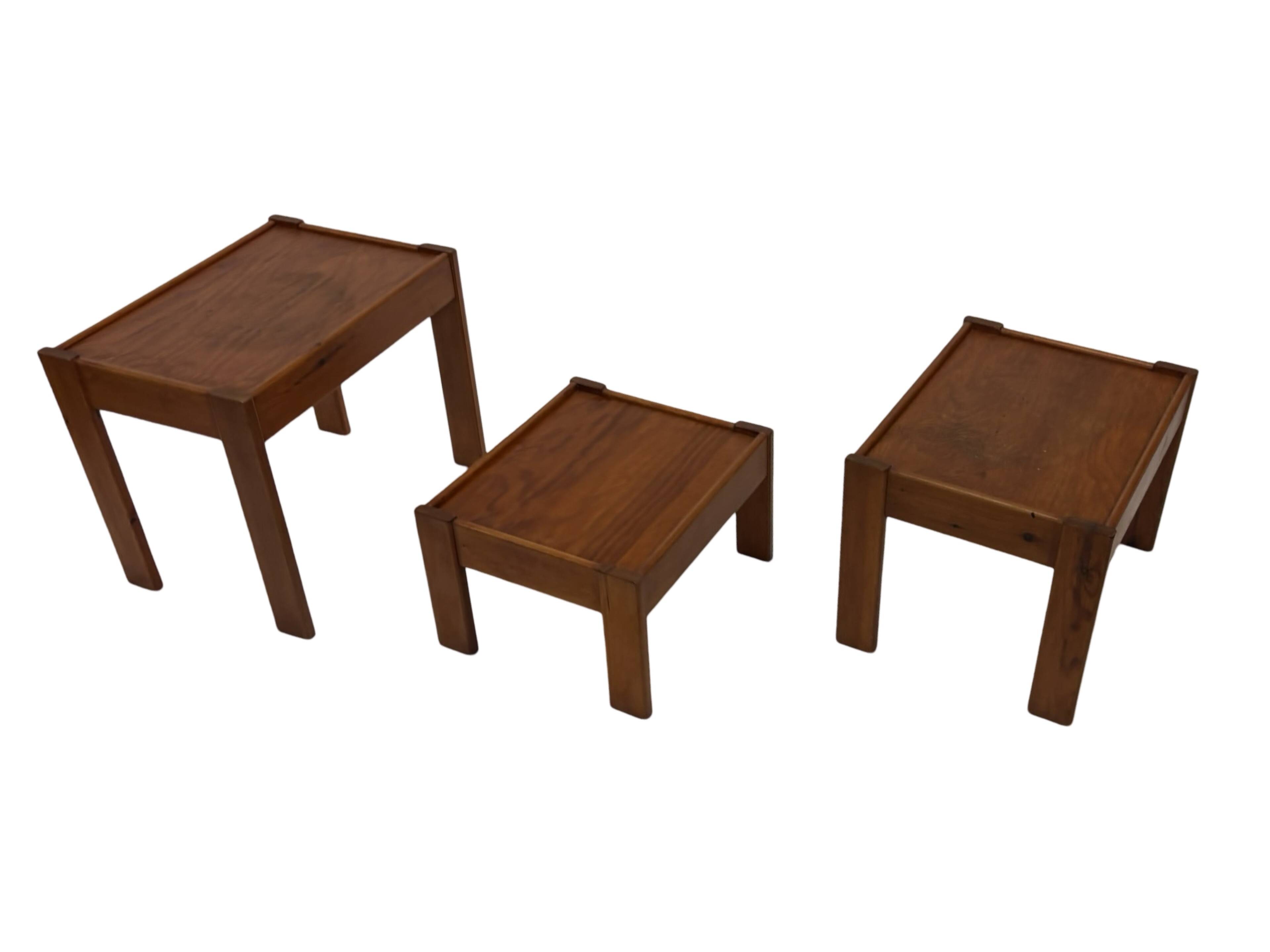 Vintage set of 3 side tables nesting pine wood 60s