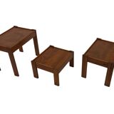 Vintage set of 3 side tables nesting pine wood 60s