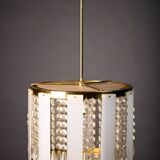 Vintage Crystal Chandelier: 1970s Czech Brass Glass Pendant Light