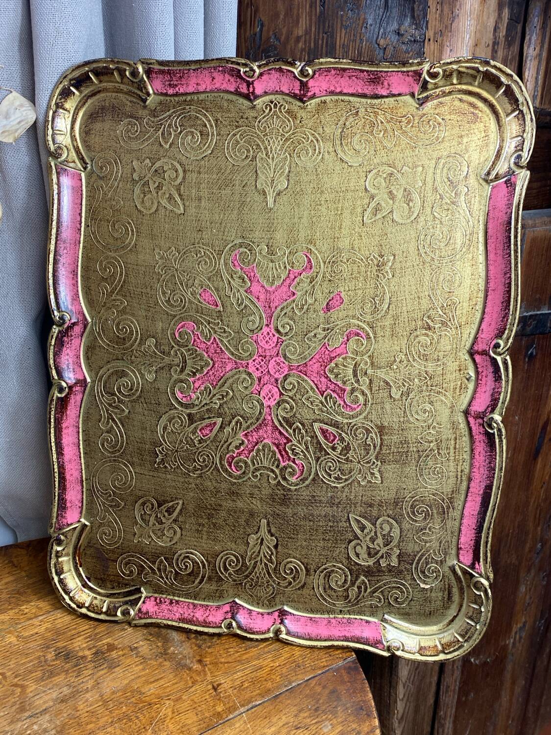 Grand plateau en bois florentin 