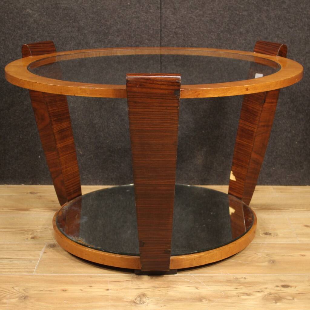 Table basse italienne en bois et verre, années 60