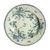 Badonviller Flat Round Dish, Blue Iris, Art Nouveau