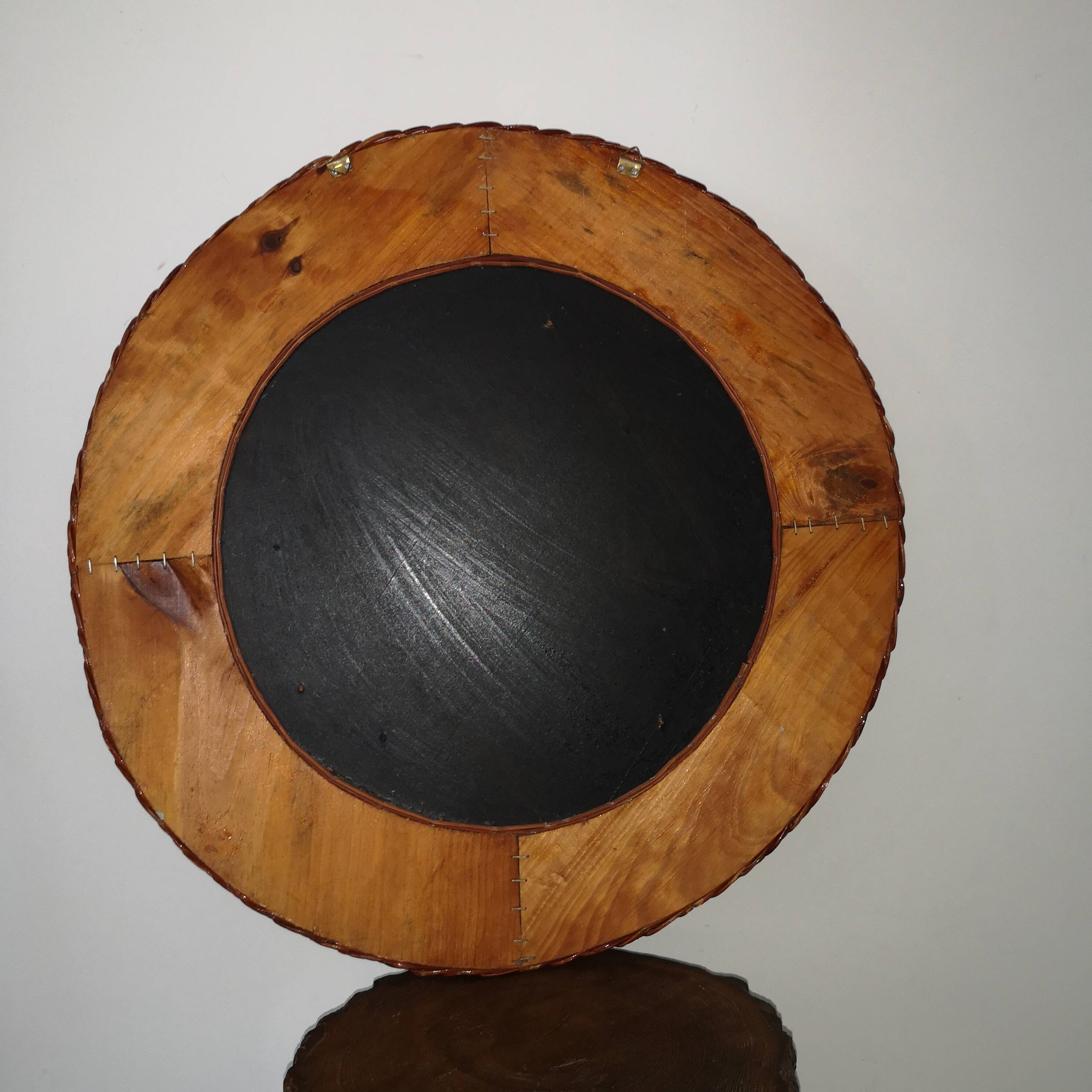 Woven wicker mirror vintage italy 1970