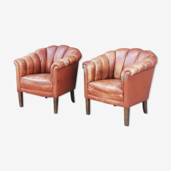 Pair of leather chesterfield armchairs 1960s