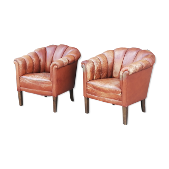Pair of leather chesterfield armchairs 1960s