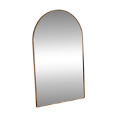 Contemporary Scandinavian mirror in gold metal with rounded corners.