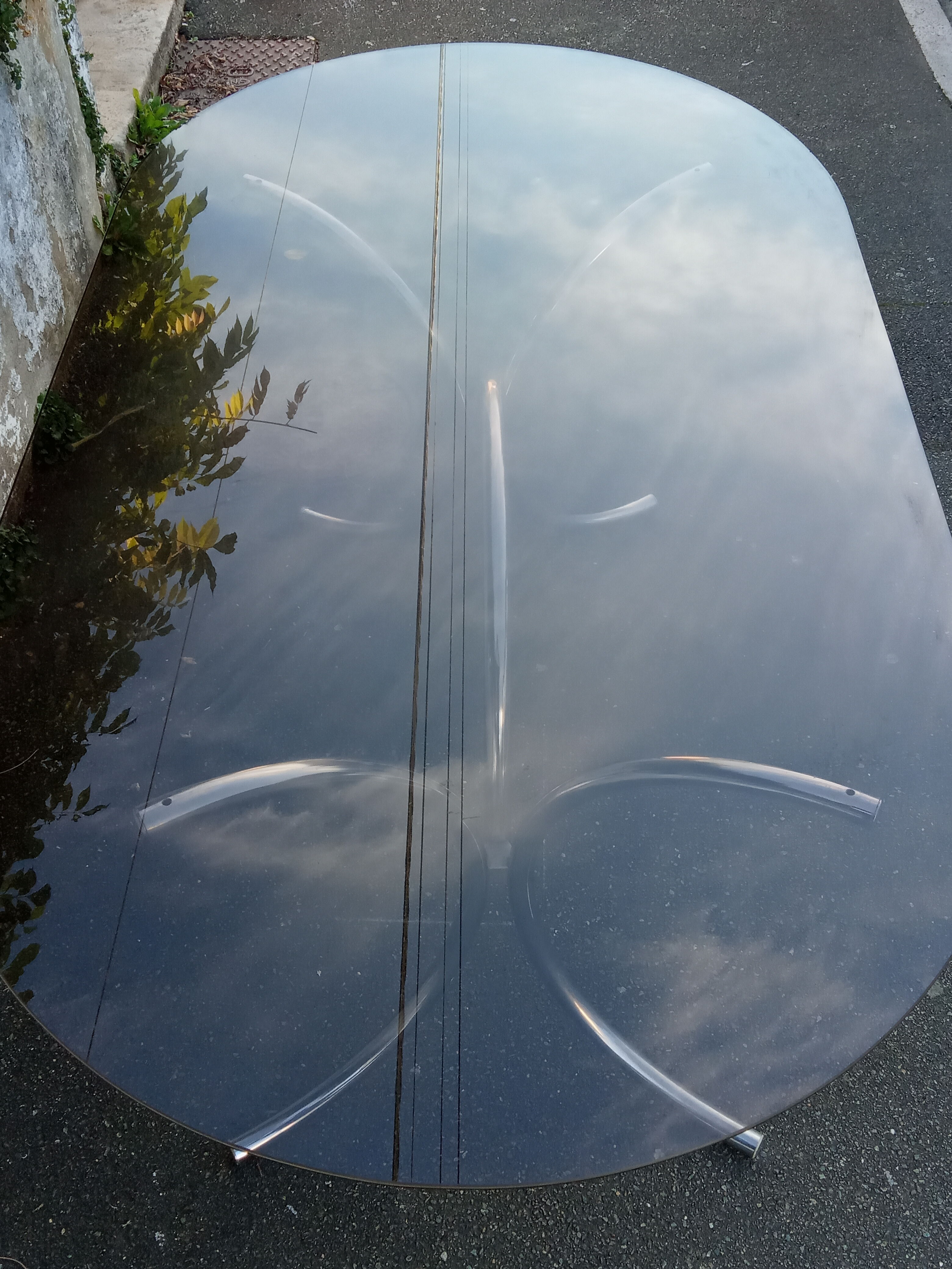 Oval table smoked glass and chrome 70s