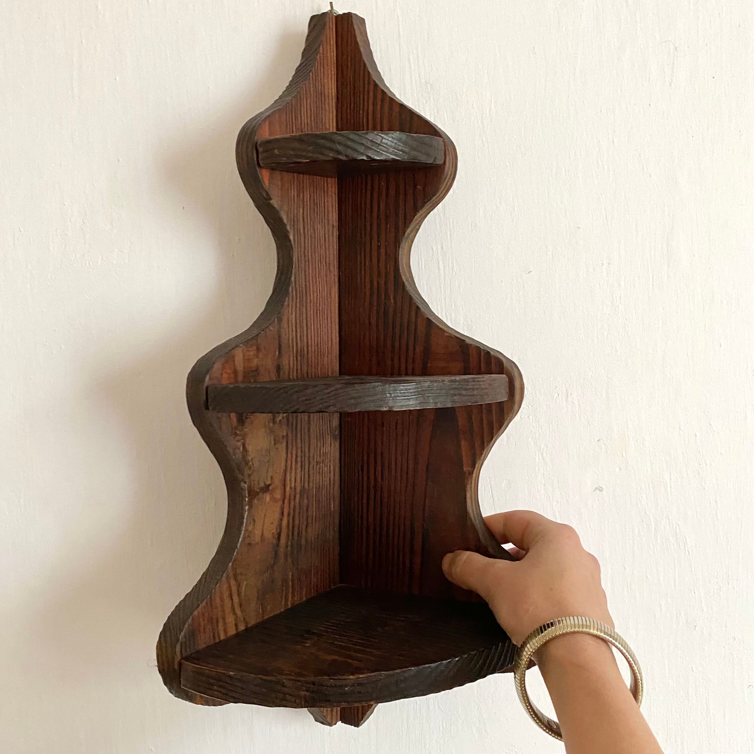 Wooden wall corner shelf